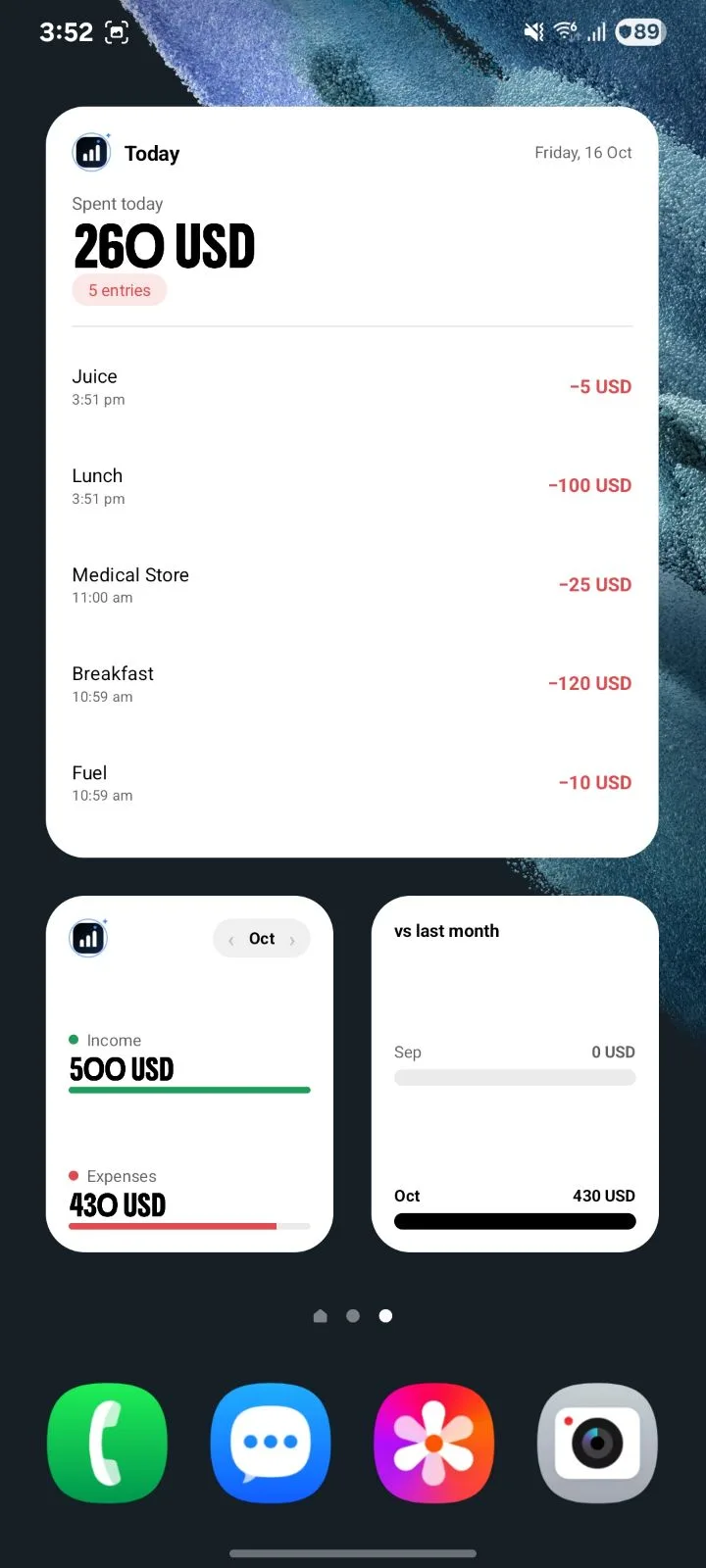 Today and month widgets on the Home Screen