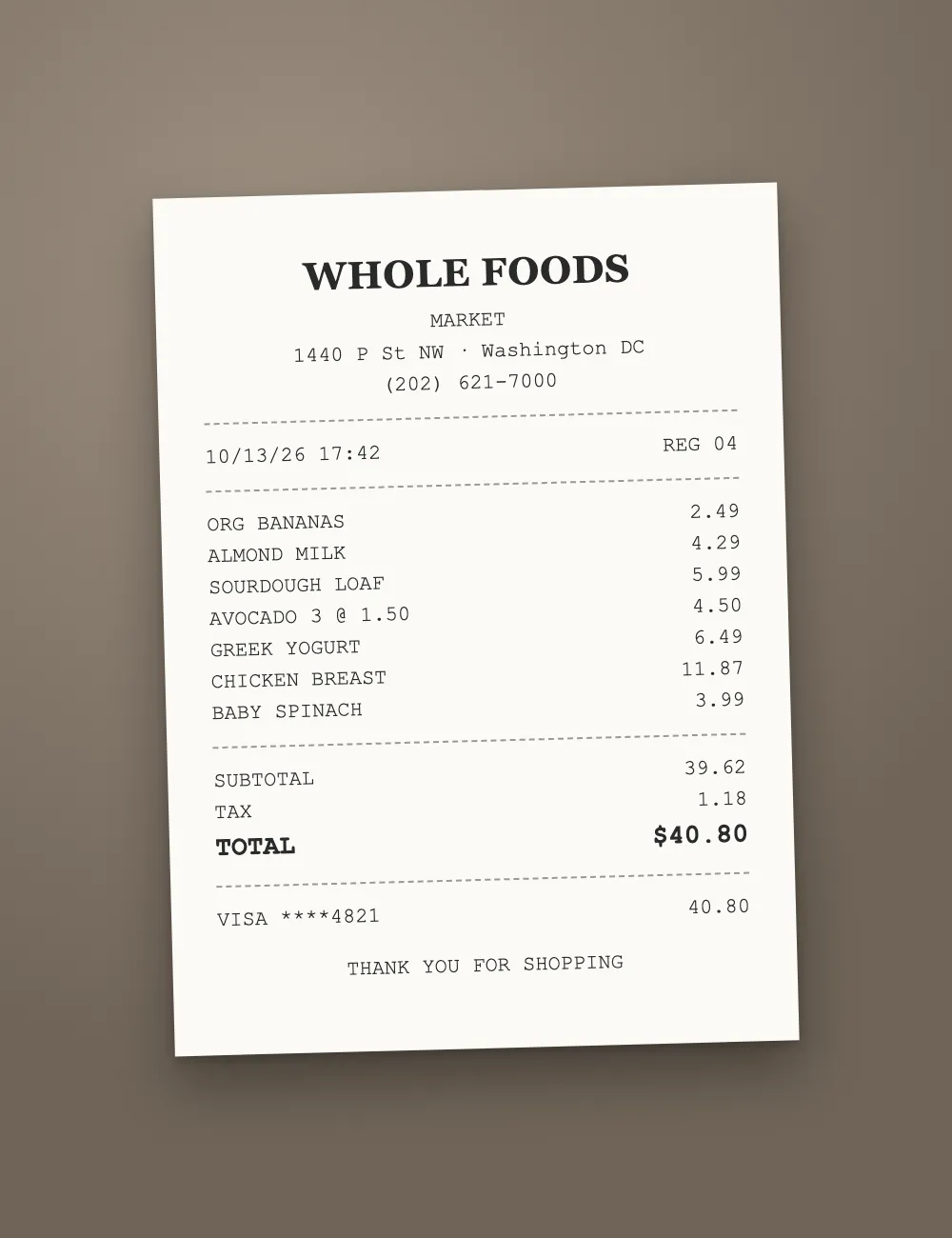 A grocery receipt